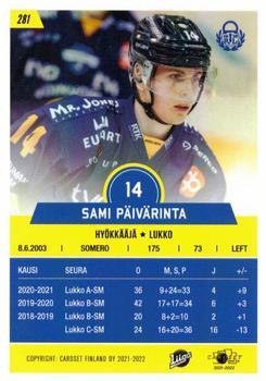 2021-22 Cardset Finland #281 Sami Päivärinta Back