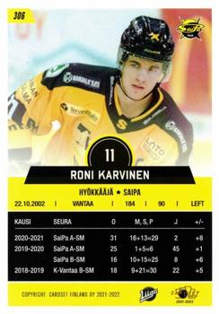 2021-22 Cardset Finland #306 Roni Karvinen Back