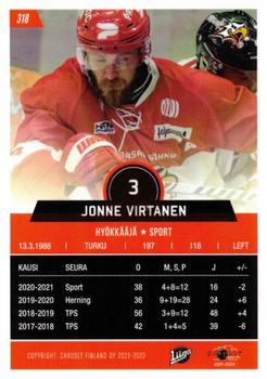 2021-22 Cardset Finland #318 Jonne Virtanen Back