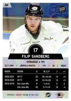 2021-22 Cardset Finland #344 Filip Sandberg Back