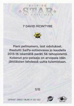 2021-22 Cardset Finland - Shining Star #11 David McIntyre Back