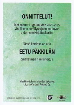 2021-22 Cardset Finland - Signature #NNO Eetu Päkkilä Back