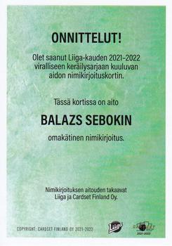 2021-22 Cardset Finland - Signature #NNO Balazs Sebok Back