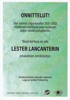 2021-22 Cardset Finland - Signature #NNO Lester Lancaster Back