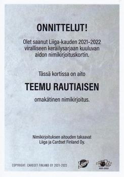 2021-22 Cardset Finland - Signature #NNO Teemu Rautiainen Back