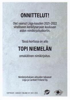 2021-22 Cardset Finland - Signature #NNO Topi Niemelä Back