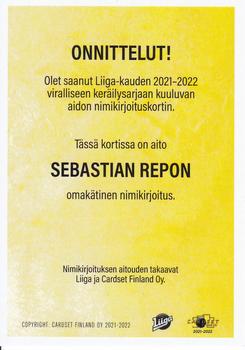 2021-22 Cardset Finland - Signature #NNO Sebastian Repo Back
