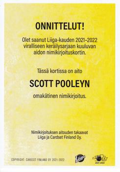 2021-22 Cardset Finland - Signature #NNO Scott Pooley Back