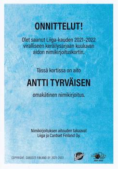 2021-22 Cardset Finland - Signature #NNO Antti Tyrväinen Back