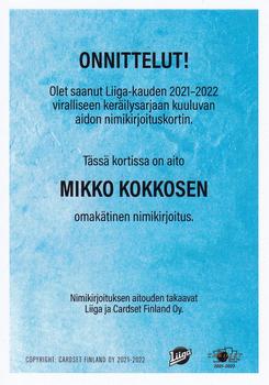 2021-22 Cardset Finland - Signature #NNO Mikko Kokkonen Back