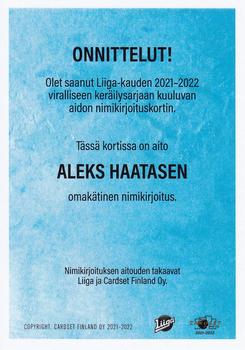 2021-22 Cardset Finland - Signature #NNO Aleks Haatanen Back