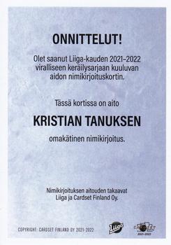 2021-22 Cardset Finland - Signature #NNO Kristian Tanus Back