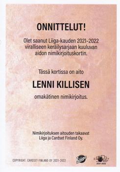 2021-22 Cardset Finland - Signature #NNO Lenni Killinen Back