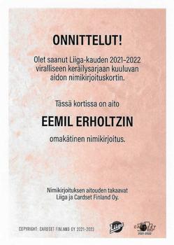 2021-22 Cardset Finland - Signature #NNO Eemil Erholtz Back