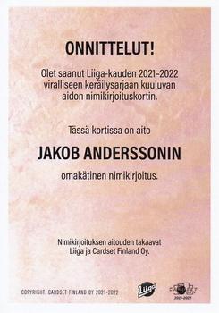 2021-22 Cardset Finland - Signature #NNO Jacob Andersson Back