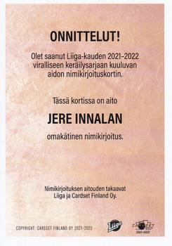 2021-22 Cardset Finland - Signature #NNO Jere Innala Back