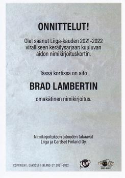 2021-22 Cardset Finland - Signature #NNO Brad Lambert Back