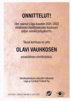 2021-22 Cardset Finland - Signature #NNO Olavi Vauhkonen Back