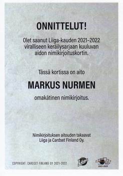 2021-22 Cardset Finland - Signature #NNO Markus Nurmi Back
