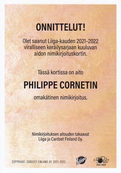 2021-22 Cardset Finland - Signature Limited Edition #NNO Philippe Cornet Back