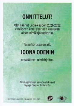2021-22 Cardset Finland - Signature Limited Edition #NNO Joonas Oden Back