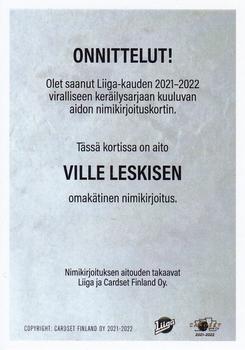 2021-22 Cardset Finland - Signature Limited Edition #NNO Ville Leskinen Back