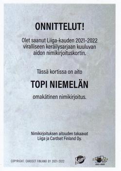 2021-22 Cardset Finland - Signature Limited Edition #NNO Topi Niemelä Back
