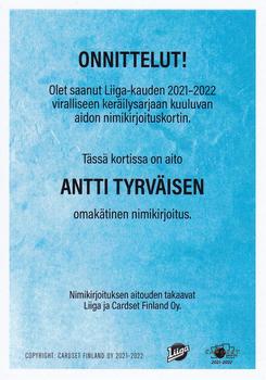 2021-22 Cardset Finland - Signature Limited Edition #NNO Antti Tyrväinen Back