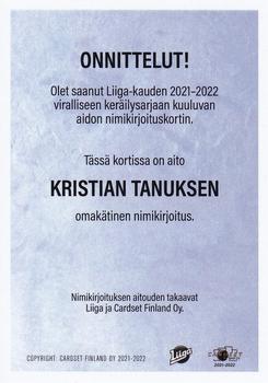 2021-22 Cardset Finland - Signature Limited Edition #NNO Kristian Tanus Back