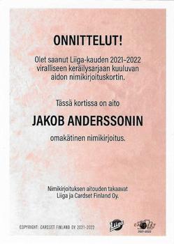 2021-22 Cardset Finland - Signature Limited Edition #NNO Jacob Andersson Back