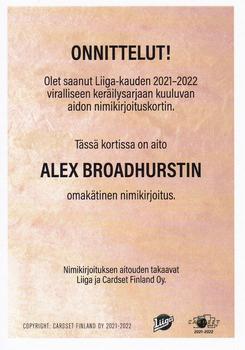 2021-22 Cardset Finland - Signature Limited Edition #NNO Alex Broadhurst Back