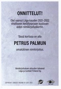 2021-22 Cardset Finland - Signature Limited Edition #NNO Petrus Palmu Back