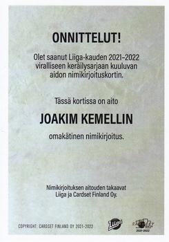 2021-22 Cardset Finland - Signature Limited Edition #NNO Joakim Kemell Back