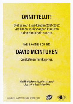 2021-22 Cardset Finland - Signature Limited Edition #NNO David McIntyre Back