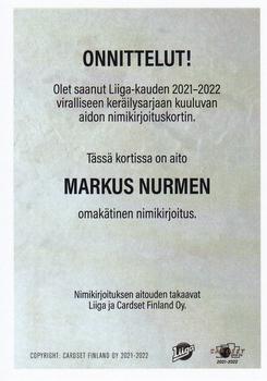 2021-22 Cardset Finland - Signature Limited Edition #NNO Markus Nurmi Back