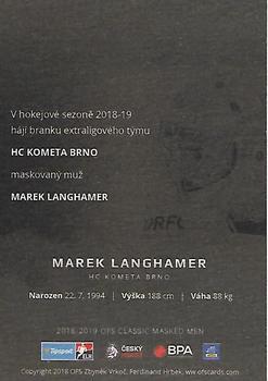 2018-19 OFS Classic Série I - Masked Men #MM-1 Marek Langhamer Back
