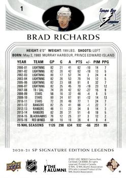 2020-21 SP Signature Edition Legends #1 Brad Richards Back