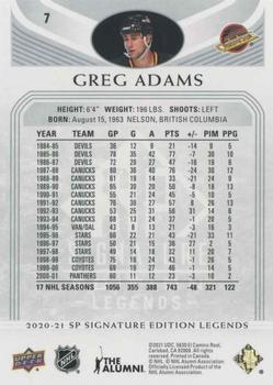 2020-21 SP Signature Edition Legends #7 Greg Adams Back