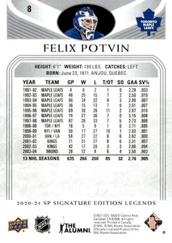 2020-21 SP Signature Edition Legends #8 Felix Potvin Back