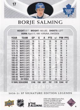 2020-21 SP Signature Edition Legends #17 Borje Salming Back