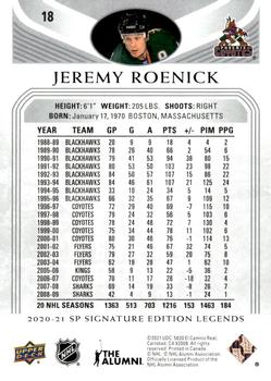 2020-21 SP Signature Edition Legends #18 Jeremy Roenick Back