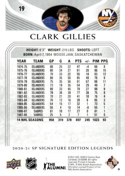 2020-21 SP Signature Edition Legends #19 Clark Gillies Back