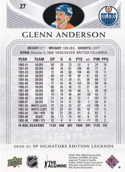 2020-21 SP Signature Edition Legends #27 Glenn Anderson Back