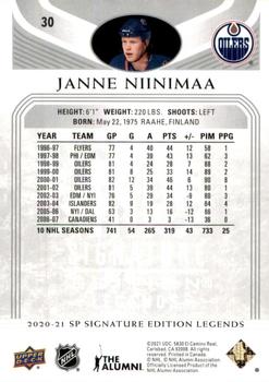 2020-21 SP Signature Edition Legends #30 Janne Niinimaa Back