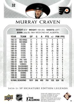 2020-21 SP Signature Edition Legends #32 Murray Craven Back