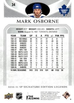 2020-21 SP Signature Edition Legends #34 Mark Osborne Back