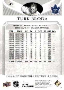 2020-21 SP Signature Edition Legends #43 Turk Broda Back
