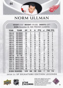 2020-21 SP Signature Edition Legends #44 Norm Ullman Back