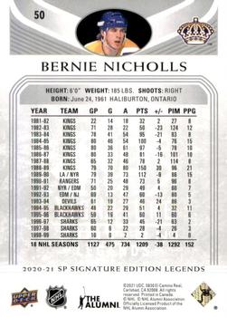 2020-21 SP Signature Edition Legends #50 Bernie Nicholls Back