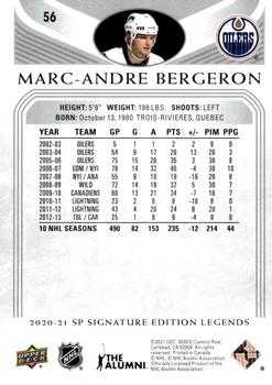 2020-21 SP Signature Edition Legends #56 Marc-Andre Bergeron Back